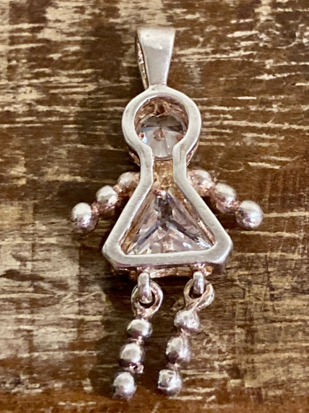 Silver Tone Woman / Mom Pendant with Clear Stones - Picture 2 of 10